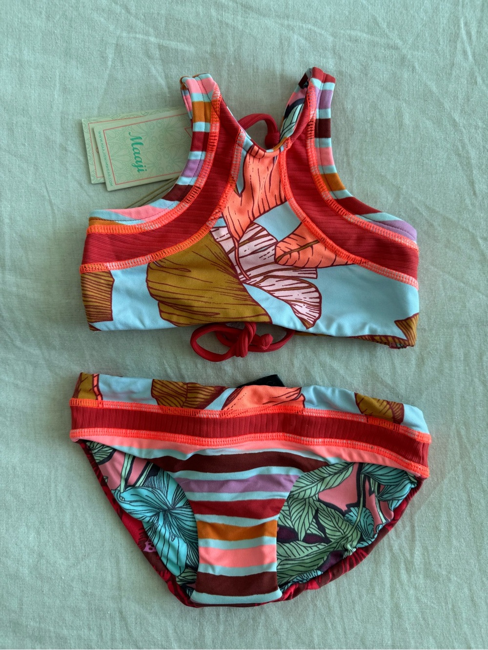 Maaji Coral Multicolor Tropical Girls' Reversible Bikini Set NWT